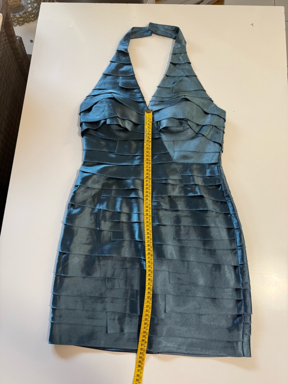 bebe Shiny Slate Blue Satin Top - Picture 11 of 11